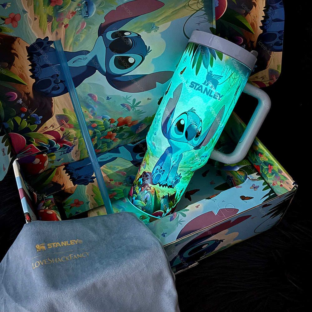 🎁40oz Stitch Tumbler Glow in Dark🔥 with Sraw and Straw Topper