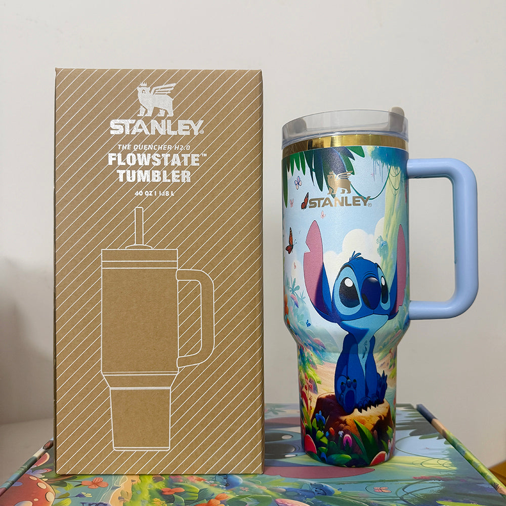 🎁40oz Stitch Tumbler Glow in Dark🔥 with Sraw and Straw Topper